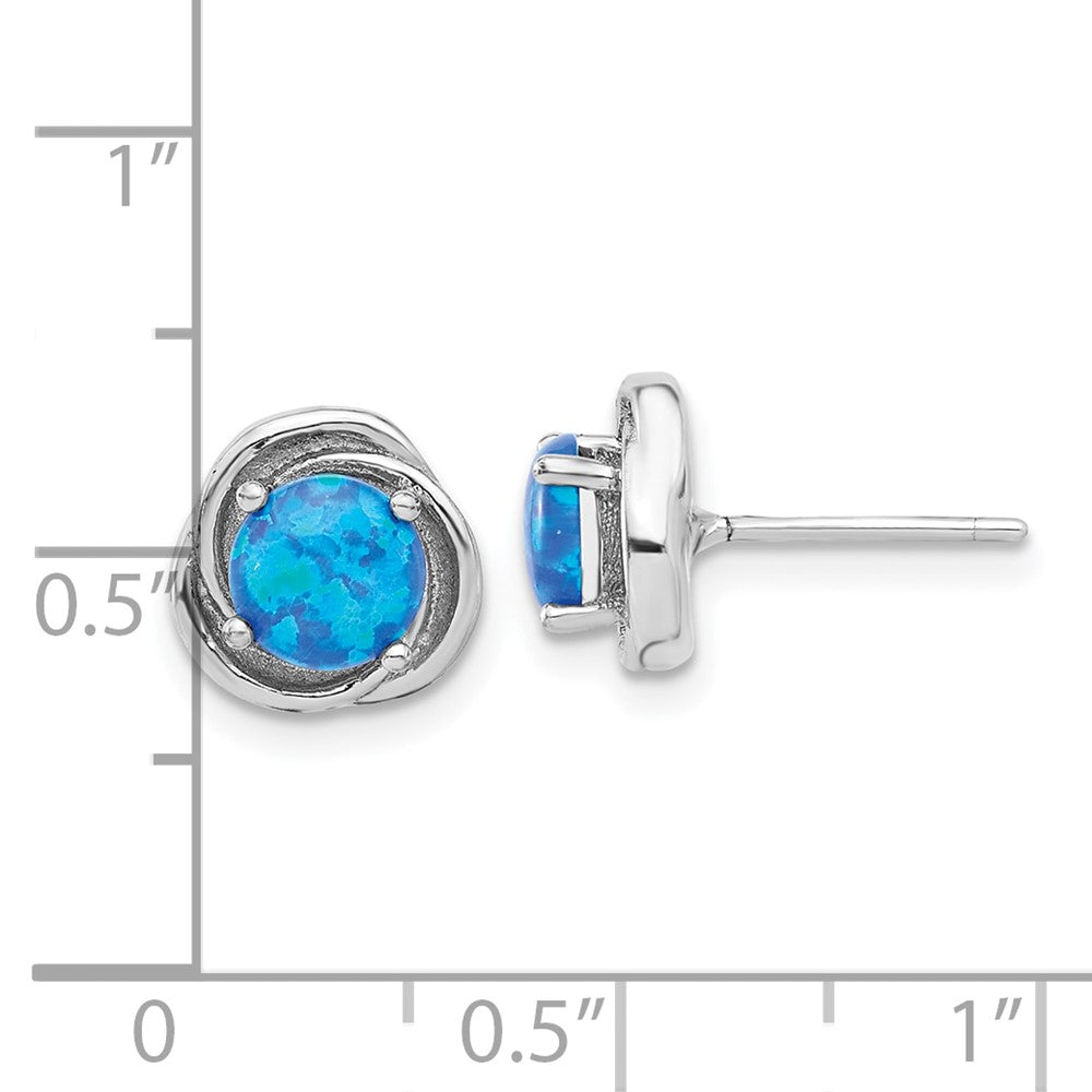 Sterling Silver Rhodium Plated Polished Blue Cr. Opal Swirl Circle Post Earrings
