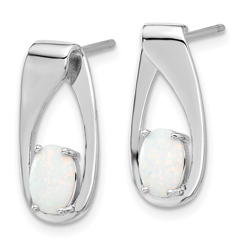 Sterling Silver Rhodium-Plated Polished Created Opal Oval Post Earrings