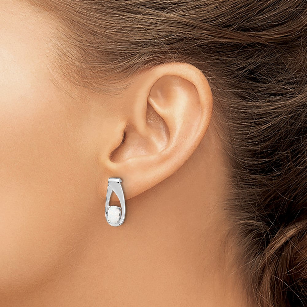 Sterling Silver Rhodium-Plated Polished Created Opal Oval Post Earrings