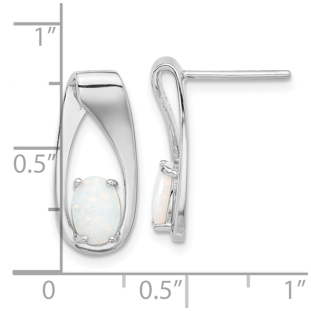 Sterling Silver Rhodium-Plated Polished Created Opal Oval Post Earrings