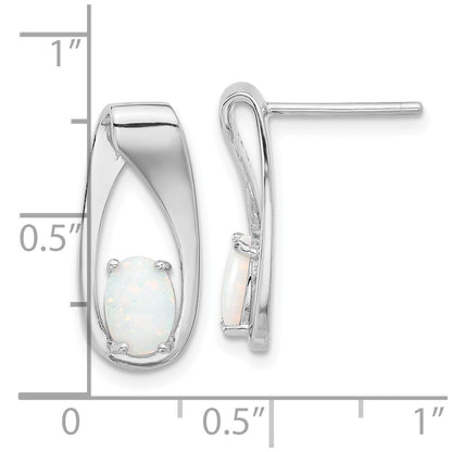Sterling Silver Rhodium-Plated Polished Created Opal Oval Post Earrings