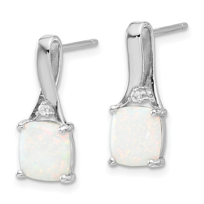 Sterling Silver Rhodium-Plated Polished CZ & Created Opal Post Earrings