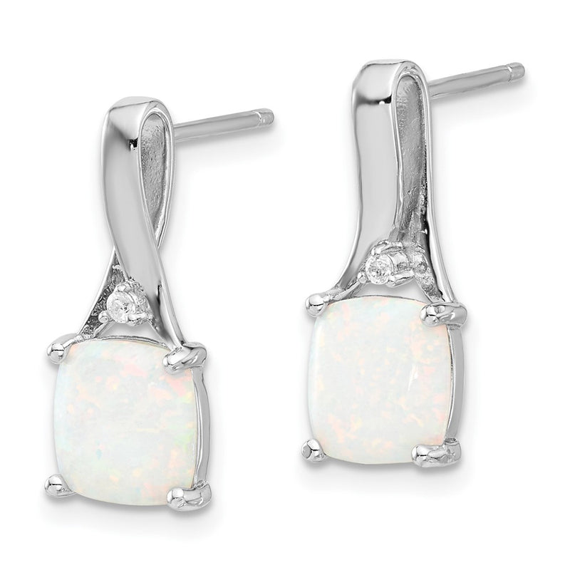 Sterling Silver Rhodium-Plated Polished CZ & Created Opal Post Earrings