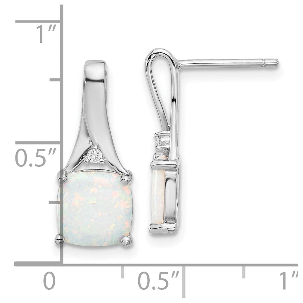 Sterling Silver Rhodium-Plated Polished CZ & Created Opal Post Earrings