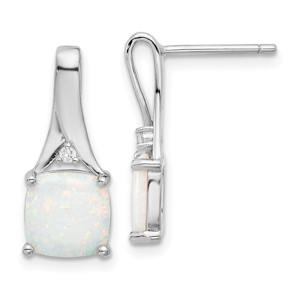 Sterling Silver Rhodium-Plated Polished CZ & Created Opal Post Earrings