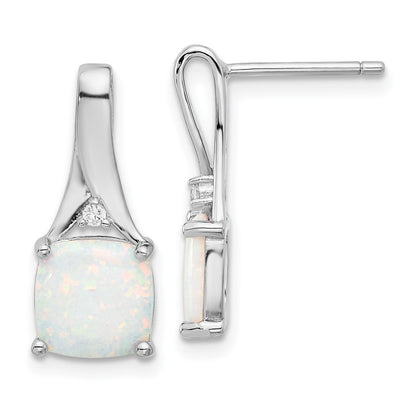 Sterling Silver Rhodium-Plated Polished CZ & Created Opal Post Earrings