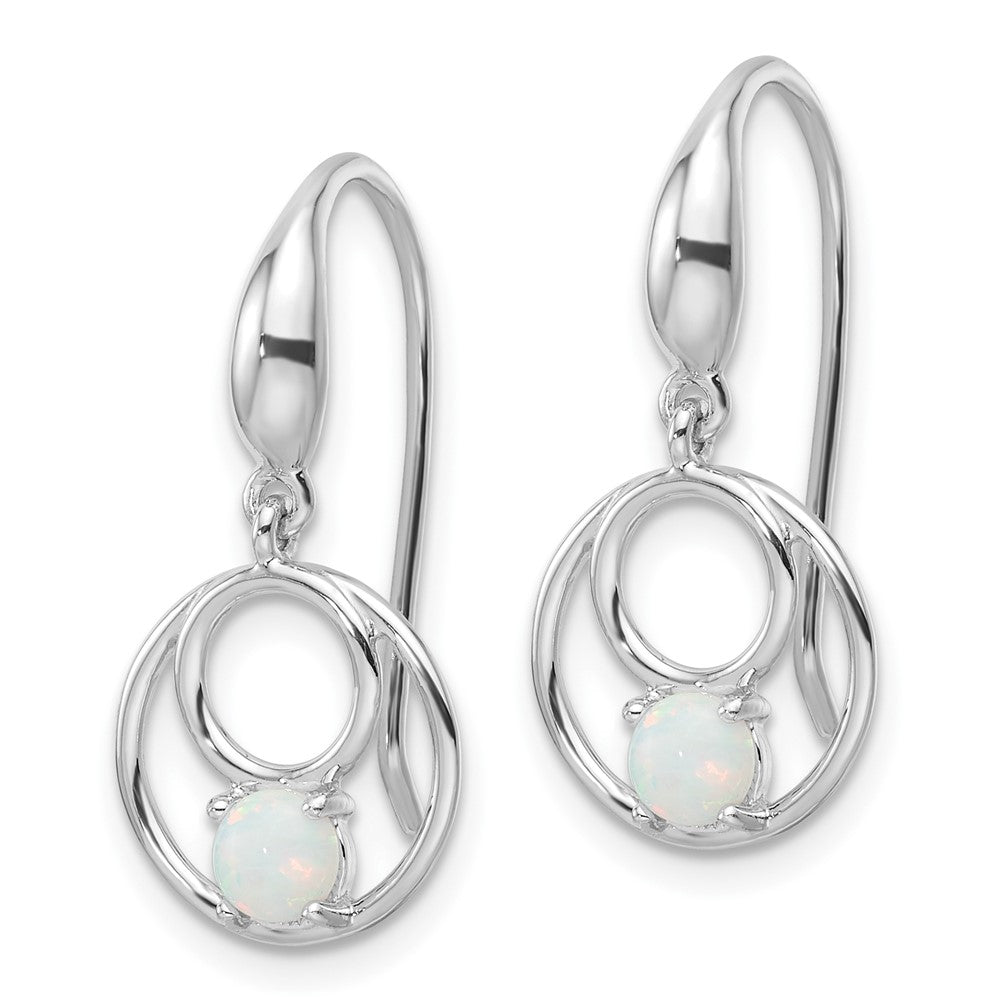 Sterling Silver Rhodium Plated Polished Created Opal Circles Dangle Earrings