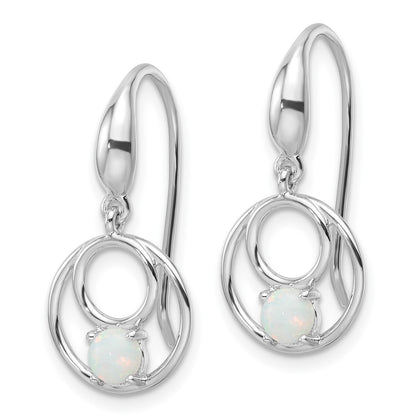 Sterling Silver Rhodium Plated Polished Created Opal Circles Dangle Earrings
