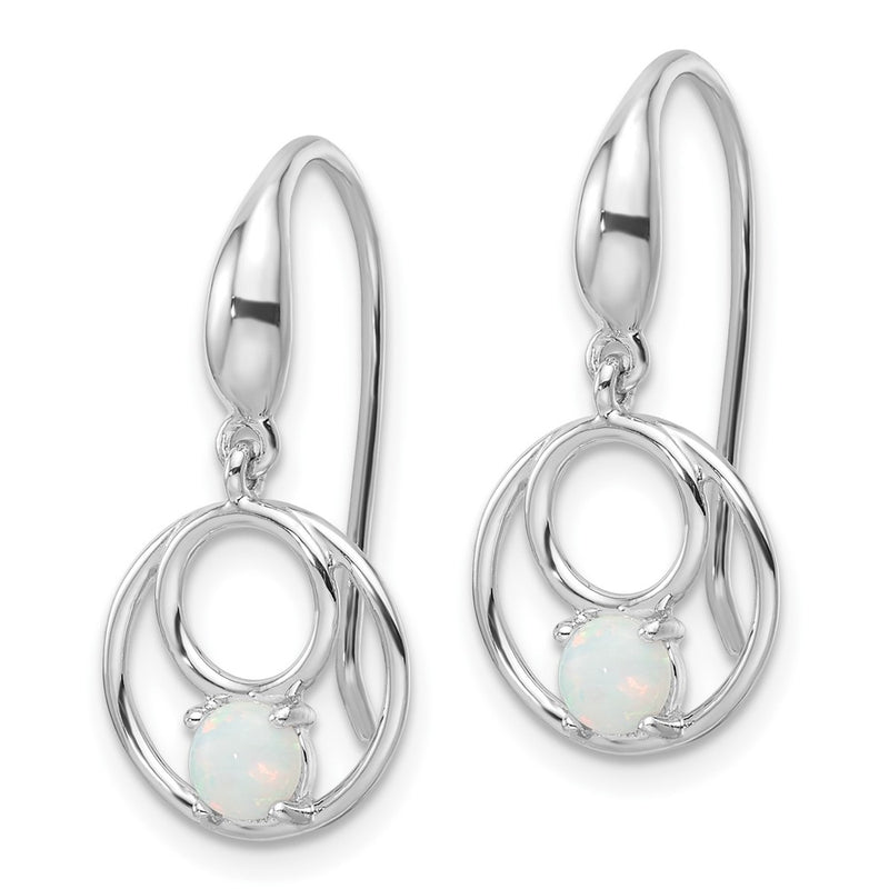 Sterling Silver Rhodium Plated Polished Created Opal Circles Dangle Earrings