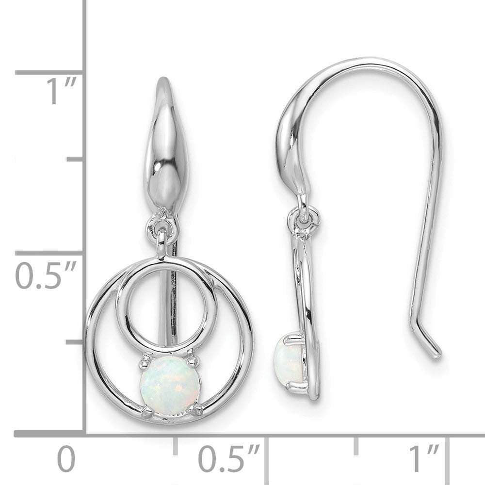 Sterling Silver Rhodium Plated Polished Created Opal Circles Dangle Earrings