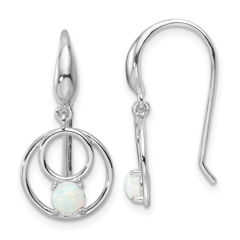 Sterling Silver Rhodium Plated Polished Created Opal Circles Dangle Earrings