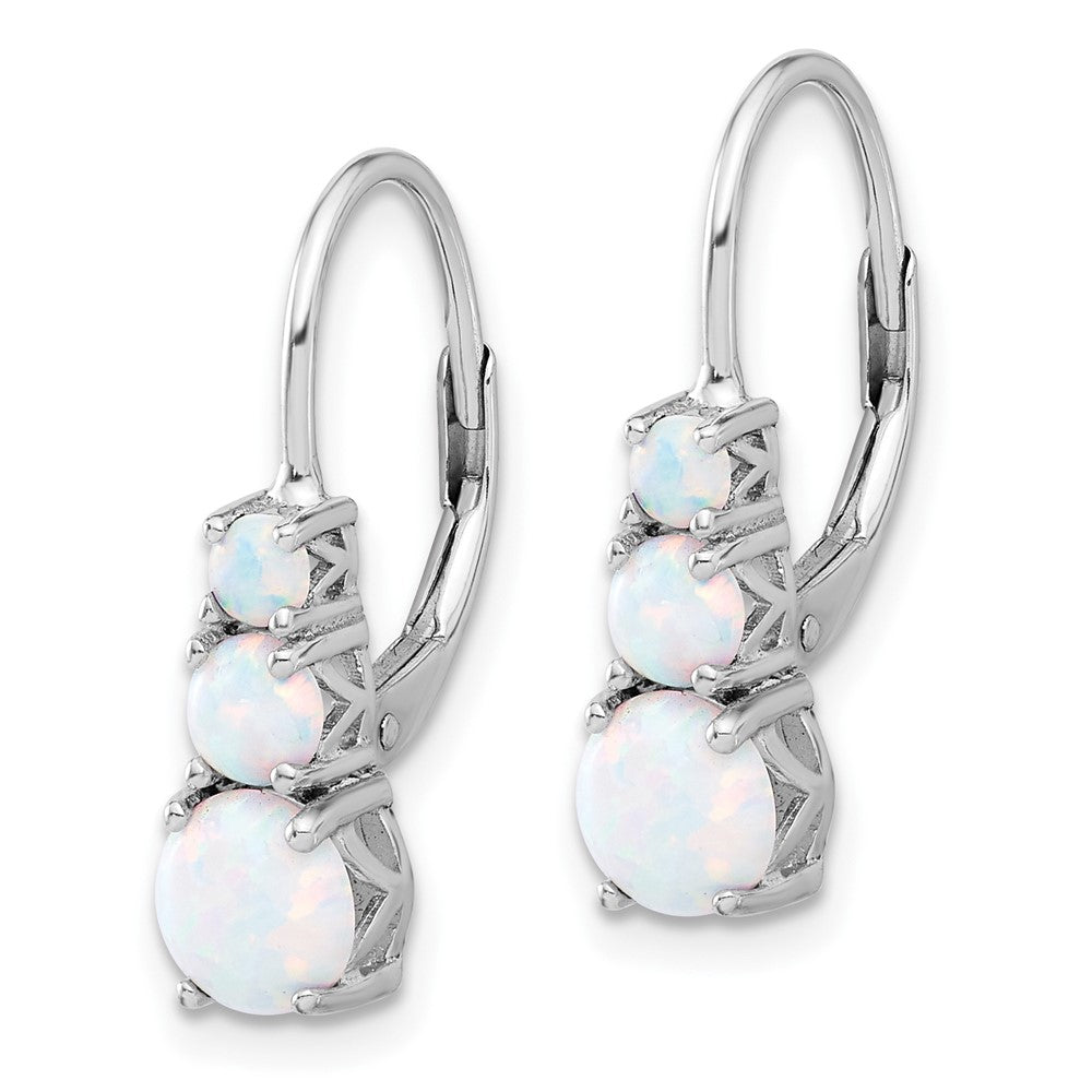 Sterling Silver Rhodium-Plated Polished Created Opal Leverback Earrings