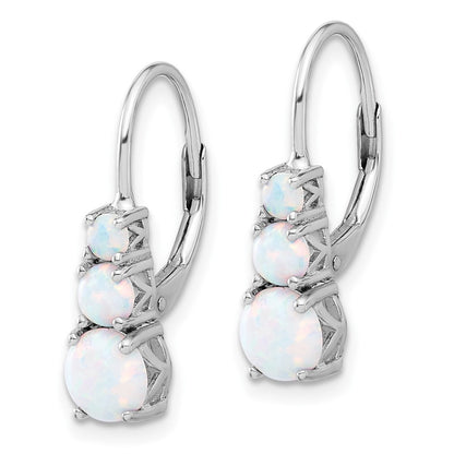 Sterling Silver Rhodium-Plated Polished Created Opal Leverback Earrings