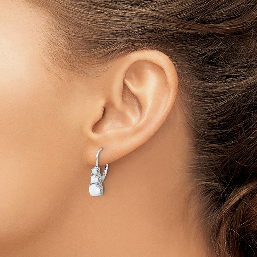 Sterling Silver Rhodium-Plated Polished Created Opal Leverback Earrings