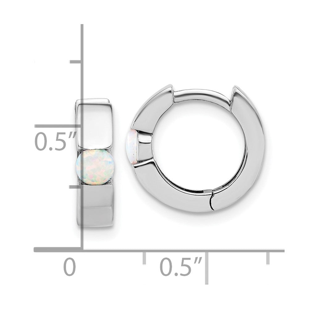 Sterling Silver Rhodium Plated Polished Cr. Opal Hinged Round Hoop Earrings
