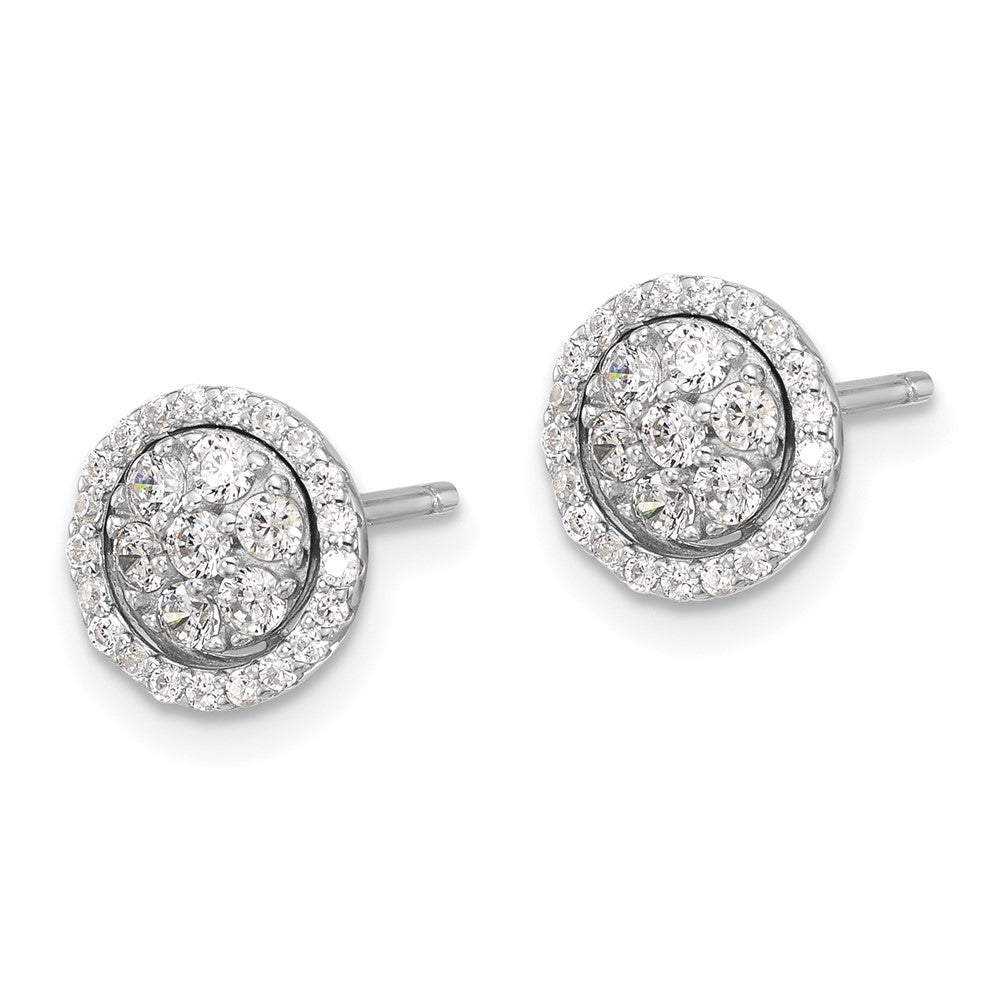 Sterling Silver Rhodium-Plated CZ Cluster W/ Halo Jacket Post Earrings