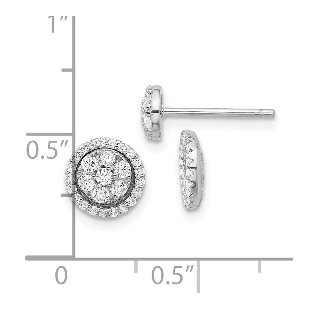 Sterling Silver Rhodium-Plated CZ Cluster W/ Halo Jacket Post Earrings