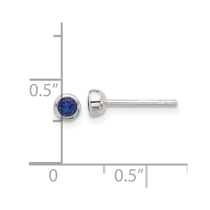 Sterling Silver E-Coated Polished Dark Blue CZ Bezel Stud Earrings