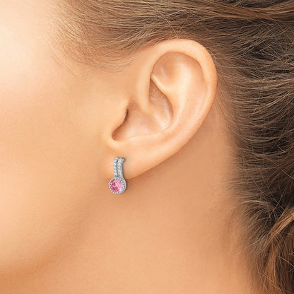 Sterling Silver Rhodium Plated Polished Two Row Pink & White CZ Post Earrings