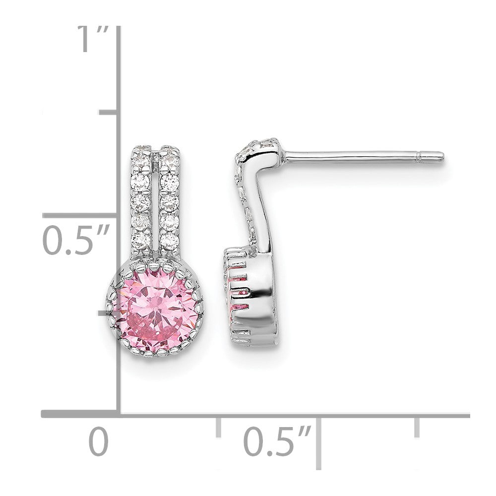 Sterling Silver Rhodium Plated Polished Two Row Pink & White CZ Post Earrings