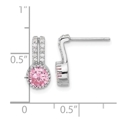 Sterling Silver Rhodium Plated Polished Two Row Pink & White CZ Post Earrings