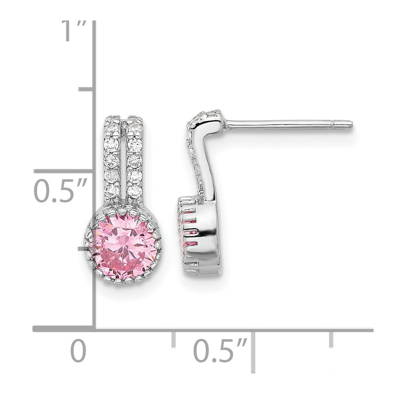 Sterling Silver Rhodium Plated Polished Two Row Pink & White CZ Post Earrings