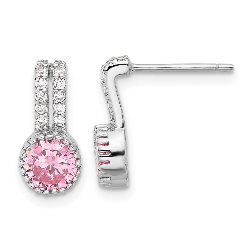 Sterling Silver Rhodium Plated Polished Two Row Pink & White CZ Post Earrings
