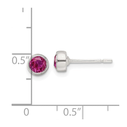 Sterling Silver Polished Pink 4mm CZ Round Bezel Stud Earrings
