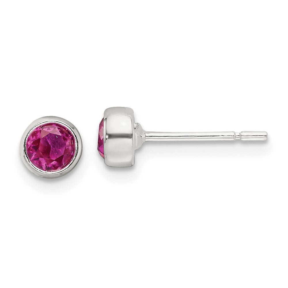 Sterling Silver Polished Pink 4mm CZ Round Bezel Stud Earrings