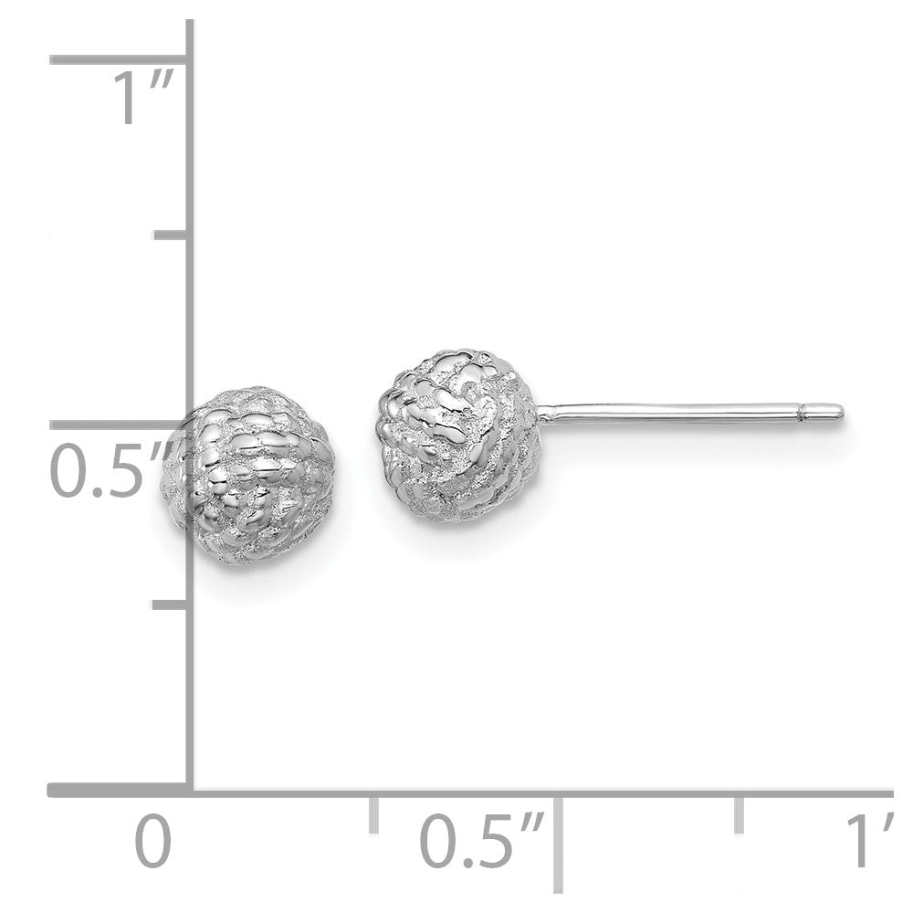 Sterling Silver Rhodium Plated Polished / Textured 6mm Love Knot Post Earrings