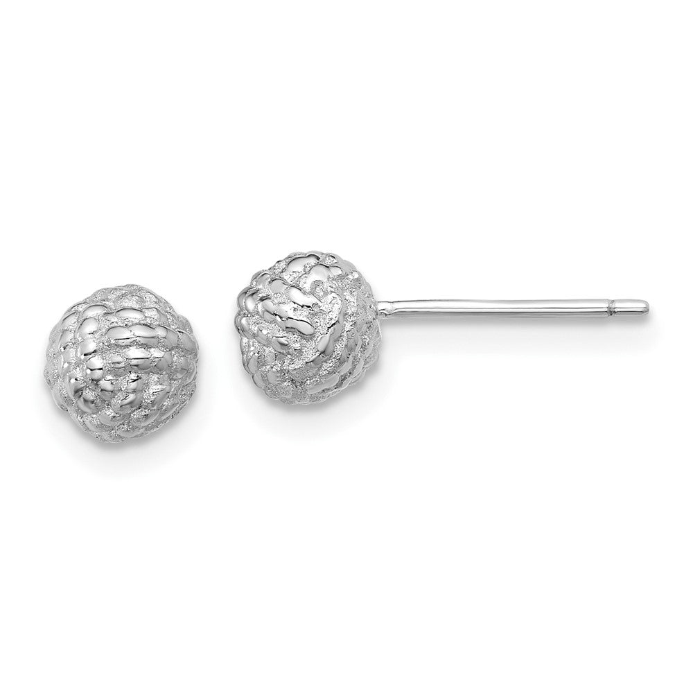 Sterling Silver Rhodium Plated Polished / Textured 6mm Love Knot Post Earrings