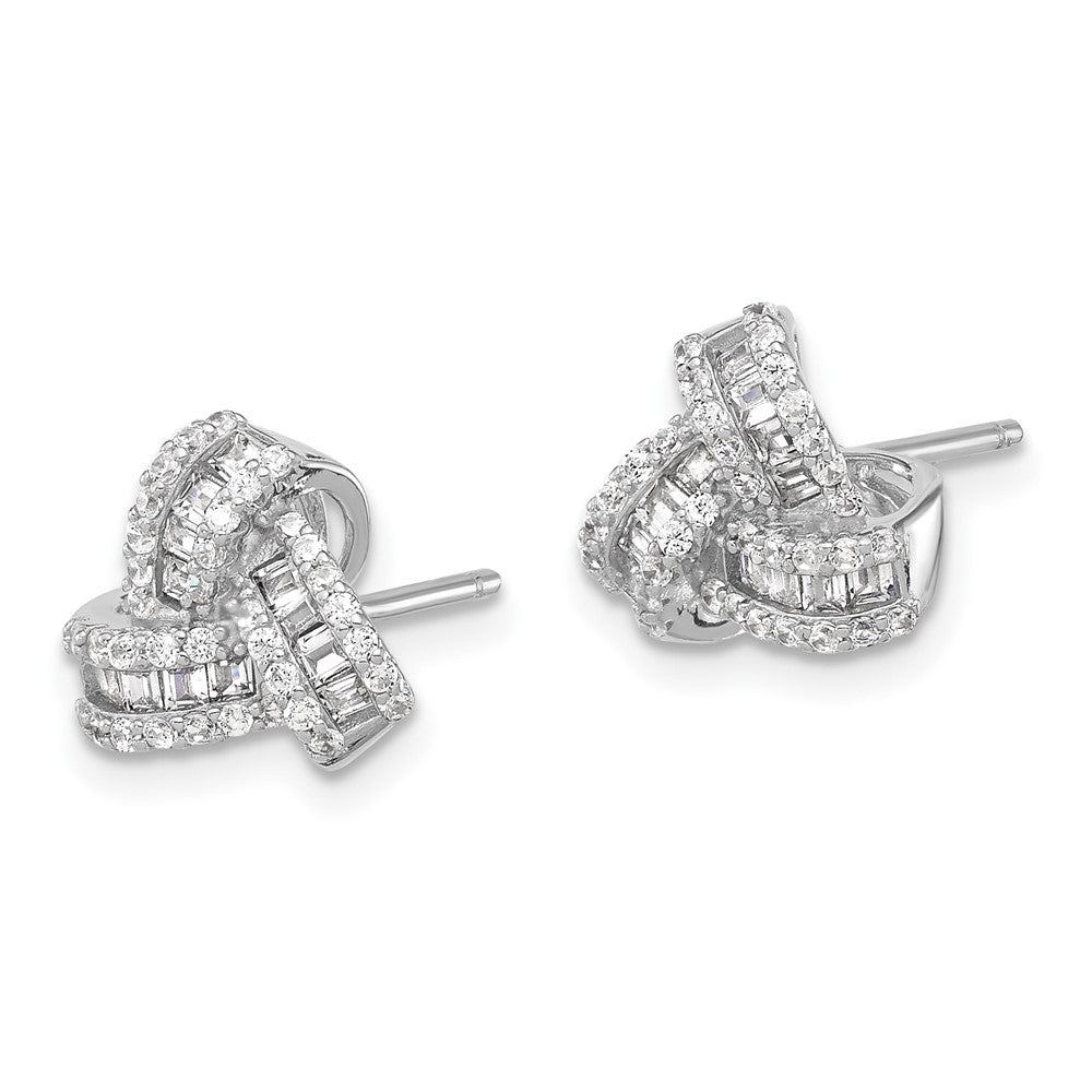 Sterling Silver Rhodium-Plated CZ Love Knot Post Earrings