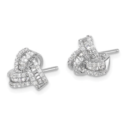 Sterling Silver Rhodium-Plated CZ Love Knot Post Earrings