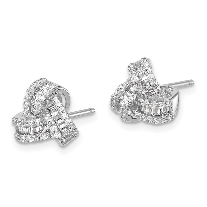 Sterling Silver Rhodium-Plated CZ Love Knot Post Earrings