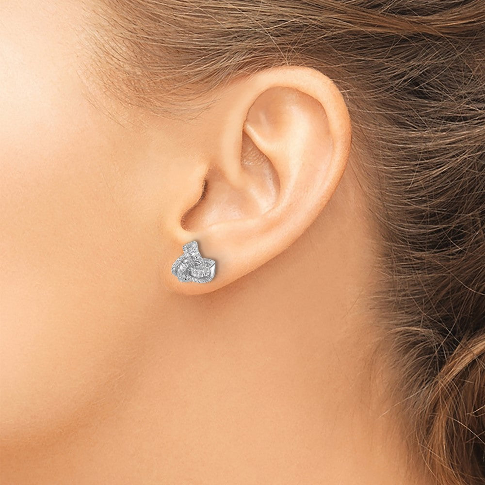 Sterling Silver Rhodium-Plated CZ Love Knot Post Earrings