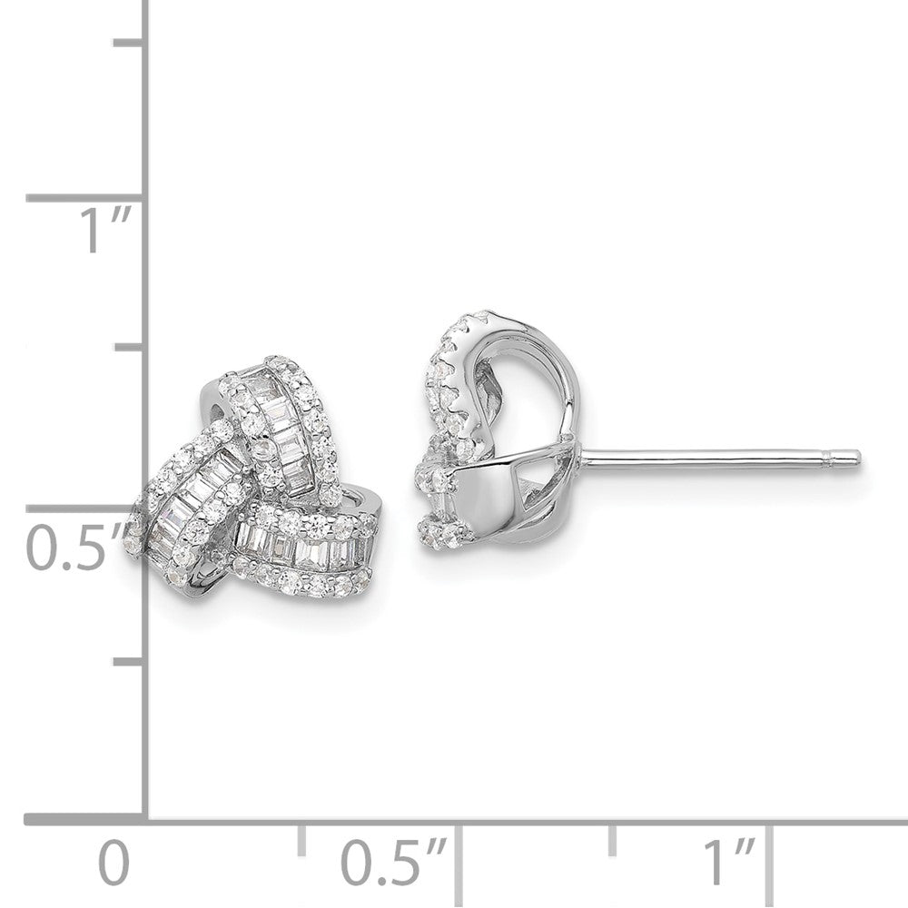 Sterling Silver Rhodium-Plated CZ Love Knot Post Earrings
