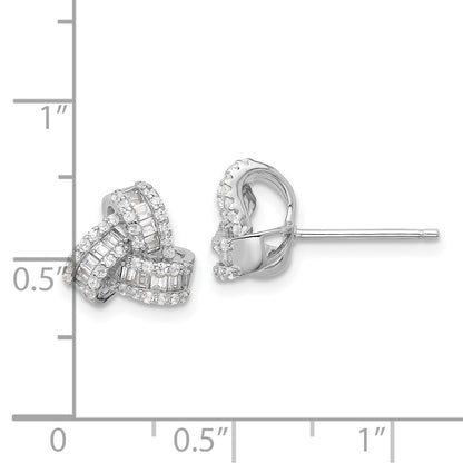 Sterling Silver Rhodium-Plated CZ Love Knot Post Earrings