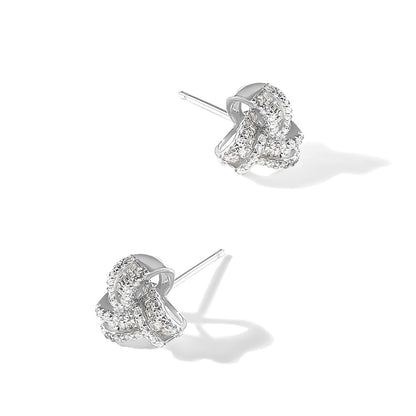 Sterling Silver Rhodium-Plated CZ Love Knot Post Earrings