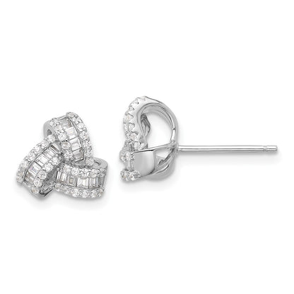 Sterling Silver Rhodium-Plated CZ Love Knot Post Earrings