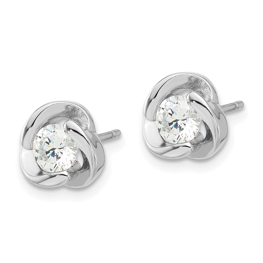 Sterling Silver Rhodium-Plated with CZ Love Knot Post Earrings