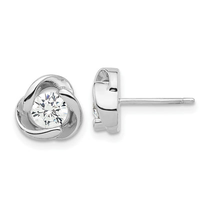 Sterling Silver Rhodium-Plated with CZ Love Knot Post Earrings