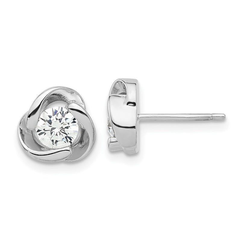 Sterling Silver Rhodium-Plated with CZ Love Knot Post Earrings