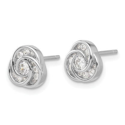 Sterling Silver Rhodium-Plated with CZ Love Knot Post Earrings