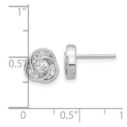 Sterling Silver Rhodium-Plated with CZ Love Knot Post Earrings