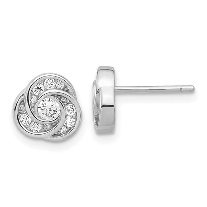 Sterling Silver Rhodium-Plated with CZ Love Knot Post Earrings
