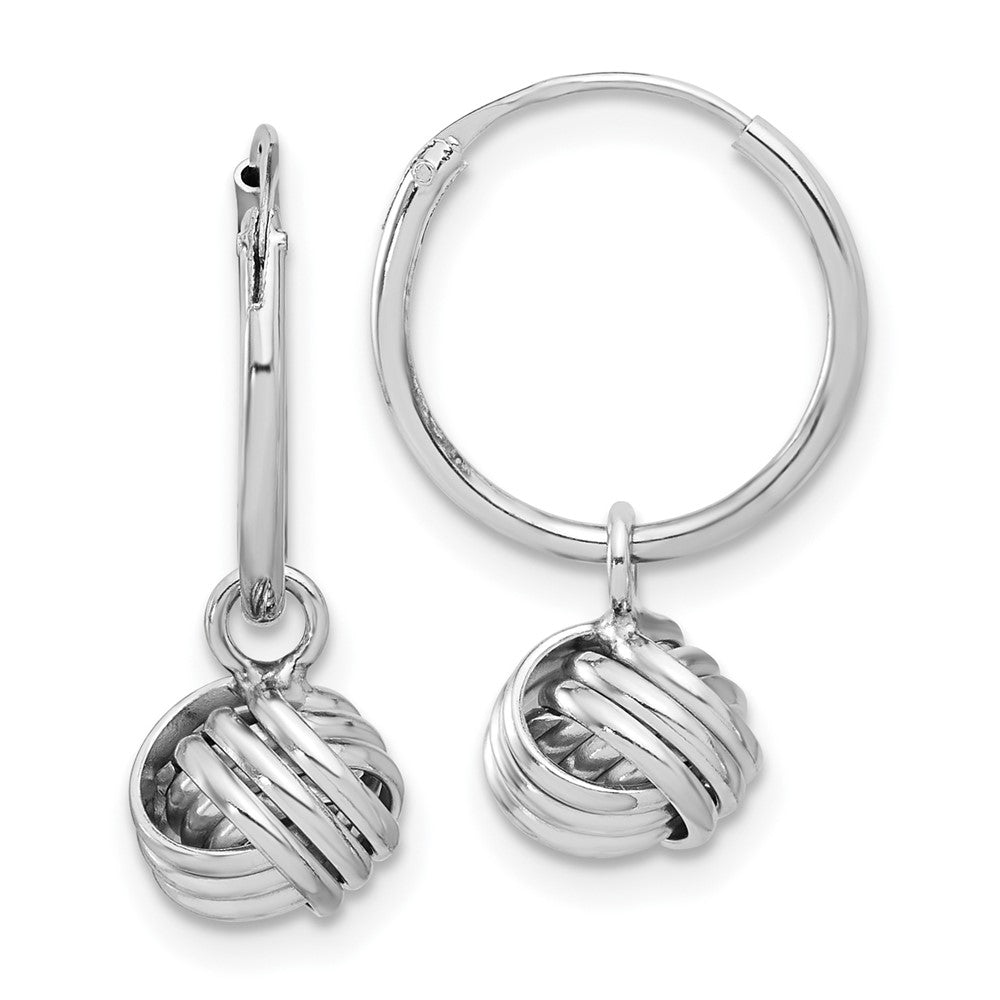 Sterling Silver Rhodium-Plated Love Knot Dangle Eternity Hoop Earrings
