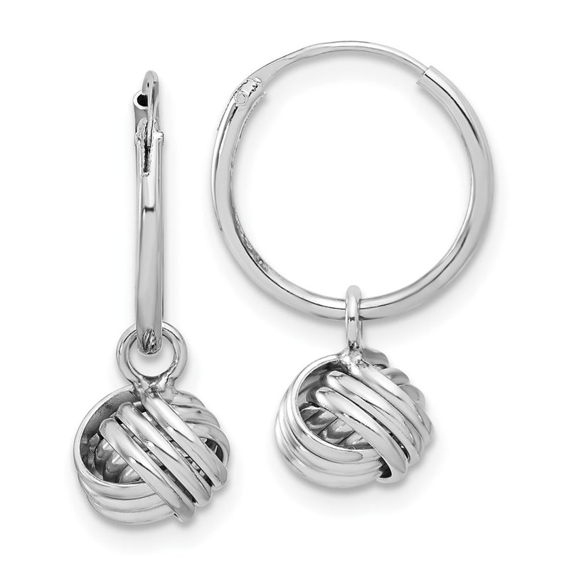 Sterling Silver Rhodium-Plated Love Knot Dangle Eternity Hoop Earrings