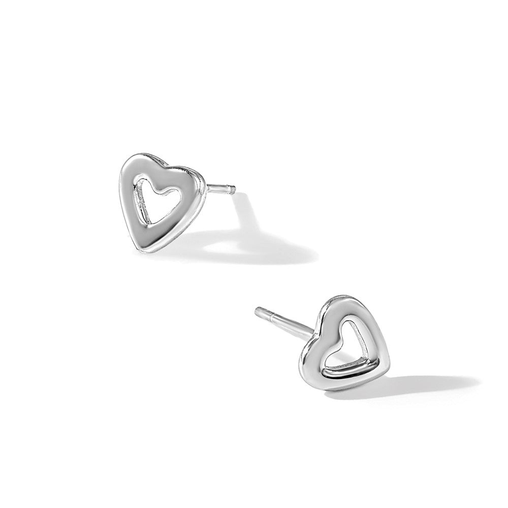 Sterling Silver Rhodium-Plated Open Heart Post Earrings