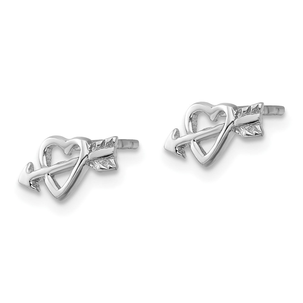 Sterling Silver Rhodium-Plated Heart W/arrow Post Earrings