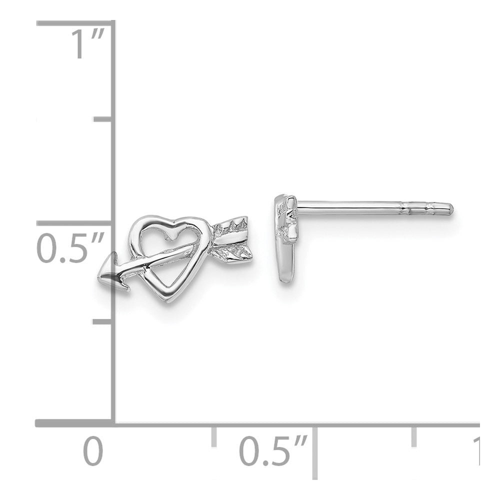 Sterling Silver Rhodium-Plated Heart W/arrow Post Earrings